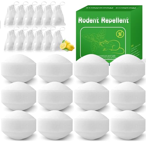 Natural Mouse Repellent, 12 Pack Rodent Repellent Balls Peppermint Oil to Repel Mice and Rats, for Car Engines Home Kitchen Yard Garage Indoor & Outdoor, Humans & Pet Safe