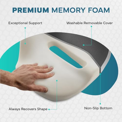 ArtialSynergy Ergonomic Seat Cushion, Lumbar Support for Office, Desk, Car Seats & Wheelchair - Enhances Posture, Tailbone Pressure Relief - Sciatica Pain Device, Back Stretcher & Dining Chair Cushion