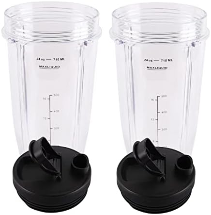 Replacement Parts Kit Ninja Blender Cups for 24 Ounce Cup (2 packs) with Sip & Seal Lid Compatible with Ninja Auto IQ Blender BL450 BL454 BL490 BL680 BL2013 NN102