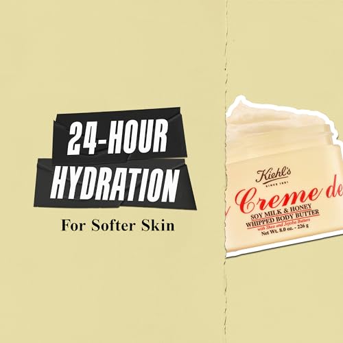 Kiehl's Creme de Corps Whipped Body Butter, Gentle Body Lotion that Nurtures and Moisturizes the Skin, Infused with Soy Milk and Honey, Provides Rich 24-Hour Hydration, For All Skin Types - 8 oz