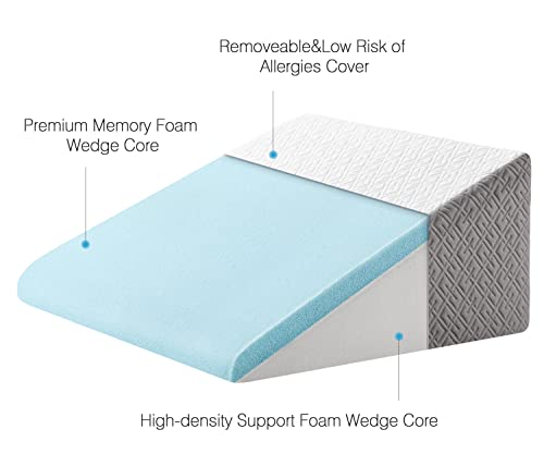 UBBCARE 12 Inch Bed Wedge Pillow, Cooling Gel Memory Foam with Chic Jacquard Cover, Pillow Wedge for Sleeping, Acid Reflux, Back Pain, and Gerd Snoring Pillow, Adults Leg Elevation Triangle Pillow