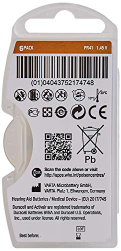 60 x Size 312 / BROWN - DURACELL EasyTab Hearing Aid Batteries (10 packs of six cells)