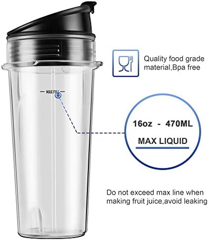2-pack Blender Replacement Parts Single Serve 16oz cups with Sip & Seal Lids Compatible with Ninja Blenders