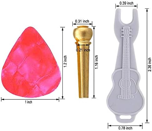 Guitar Bridge Pins 6pcs Pure Brass Endpin for Acoustic Guitar 6 Strings Nail Pegs Fixed Cone, Replacement Parts with Bridge Pin Puller Remover & 5 Guitar Picks - Kimlong