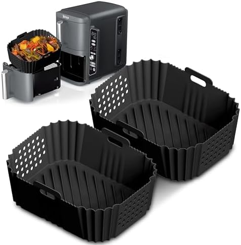 Air Fryer Liners for Ninja Double Stack XL: SL400UK Silicone Liners, Ninja Double Stack Accessories, Ninja Double Stack Air Fryer Liners with Holes, Ninja SL400UKCP Liners by FryEasy [UK Company]