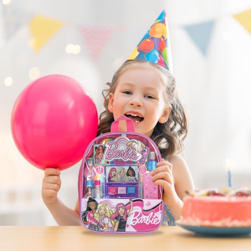 Barbie Makeup Filled Backpack Set, Including Lip Balm, Nail Polish, Nail File, Hair Bows, and Other Accessories, Ages 3+ for Parties, Sleepovers and Makeovers, By Townley Girl