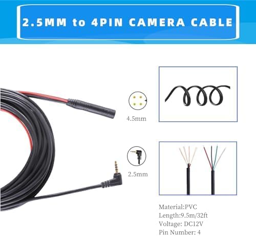 2.5mm to 4Pin Dash Cam Cable (9M/31Ft 4PIN), Car Rear View Camera Extension Cord for Dash Cam Carplay Screen Plug and Play Replacement Cable…