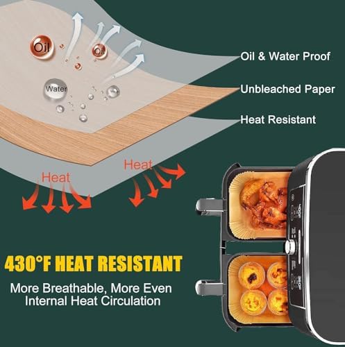 Air Fryer Disposable Paper Liners for Ninja Dual Airfryer Accessories, Non-Stick Parchment Rectangular for Baking, Oil Proof, Water Proof, for Microwave Oven (150PCS, 8.6in x 5.5in）