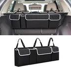 Car Trunk Organizer and Storage, Backseat Hanging Organizer for SUV, Truck, MPV, Waterproof, Collapsible Cargo Storage Bag with 4 Pockets, Car Interior Accessories for Men and Women (Black)