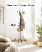 Pipishell Coat Rack with 14 Hooks, Freestanding Coat Rack Stand for Entryway, Hallway, Bedroom, and Office, Metal Coat Tree & Hat Rack for Coats, Hats, and Bags, Brown