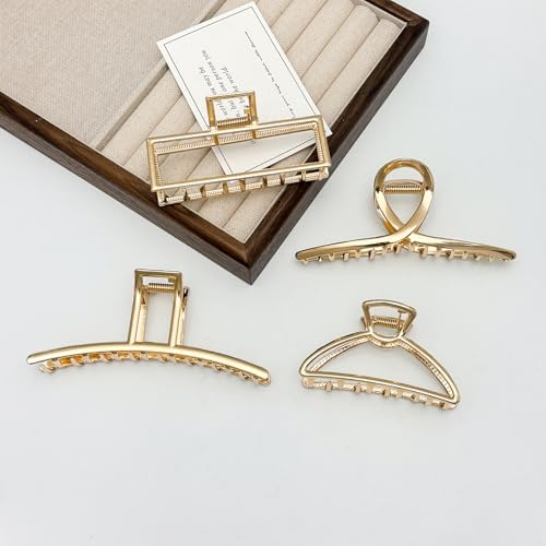 4 Pack Large Metal Hair Clips for Thin to Thick Curly Hair, 4.3 Inch Big Nonslip Gold Color Clamps, Perfect Fashion Jaw Claw Hair Styling Accessories for Women and Girls, Christmas Gifts