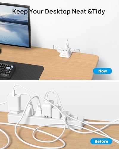 Desk Clamp Power Strip, Surge Protector with 5 AC Outlets and 3 USB Ports, Desk Mount Charging Station, Fit 1.97in Tabletop Edge Thick, 6FT Extension Cord, for Home Office Gaming Accessories