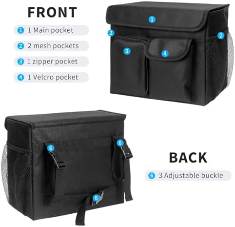 Mobility Scooter Bag, Electric Scooter Basket, Knee Scooter Basket, Mobility Scooter Caddy with 14 Inches Laptop Pocket and 2 Cup Holders for Bike, Mobility Scooter Accessories for Adults