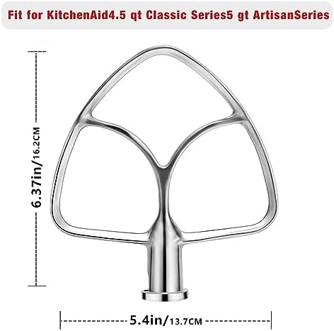 4.5-5QT Stainless Steel Flat Beater for KitchenAid Stand Mixer, Kitchen Aid Paddle Attachment Accessories/No coating/Dishwasher Safe Replacement for K45 KN15E1X KSM75 and Other Models