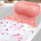 Bath Pillow Luxury Bathtub Pillow, Bath Pillows for Tub Head Neck and Back Support, Non-Slip Soft Silicon Bath Tub Pillow with Strong Suction Cup, Bath Accessories Spa Gifts, Pink