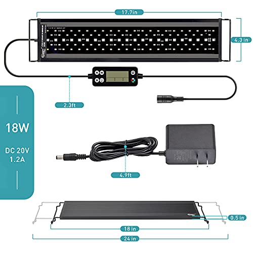 hygger Auto On Off LED Aquarium Light, Full Spectrum Fish Tank Light with LCD Monitor, 24/7 Lighting Cycle, 7 Colors, Adjustable Timer, IP68 Waterproof, 3 Modes for 18"-24" Freshwater Planted Tank