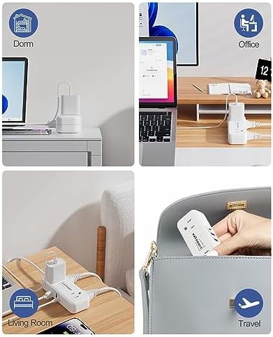 Flat Plug Power Strip - 5 Ft Thin Flat Extension Cord with 4 AC Outlets 3 USB Ports (5V/3.4A 17W), Flat Outlet Wall Plug Compact for College Dorm, Travel, Home, Office Desk Accessories