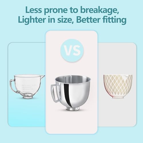 IAGREEA 5 Quarts Stainless Steel Bowl Fits For KitchenAid 4.5-5 QT Tilt-Head Stand Mixer, 304 Mixer Bowl With Handle, Replacement Mixing Bowls, Heavy Duty, Large Capacity Dishwasher Safe, Easy Clean