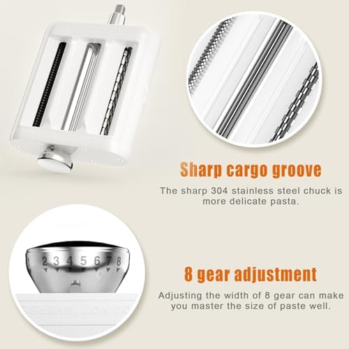 Pasta Maker Upgrade 3 in 1 Attachment for KitchenAid Stand Mixers - Includes Pasta Roller/Spaghetti Cutter/Fettuccine Cutter and Cleaning Brush - Kitchen Aid Accessories for Homemade Fresh Pasta