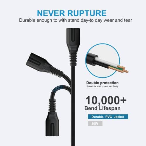 TCL Roku TV 2 Prong Power Cable - 10FT, AC Cord Replacement for 24" to 85" Roku Smart LED TVs