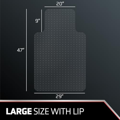 NINJA Easy Glide Office Chair Mat for Carpet Floors, Strong Slip Resistant Under Desk Floor Protector, Stay in Place Plastic Computer Mats for Rolling Work and Gaming Chairs, 29x47 Inch, Clear Lip