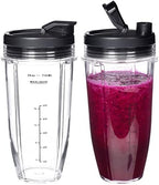 Replacement 24oz Blender Cup For Ninja BN401 BN751 BN801 BN800 BL450 BL456 BL480 Foodi SS401 SS101 TWISTi SS151 SS351 Cups Nutri Ninja Auto IQ Parts Lids Upgraded (2 Pack)