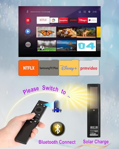 Upgraded BN59-01385A Solar Rechargeable Voice Remote Control Replacement for Samsung Smart TV – Solar Cell, Voice & Bluetooth Plus USB-C Charging for Neo QLED, The Frame, and Crystal 4K/8K UHD