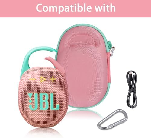 co2CREA Hard Carrying Case Replacement for JBL Clip 5 Waterproof Portable Mini Speaker (Pink Case)