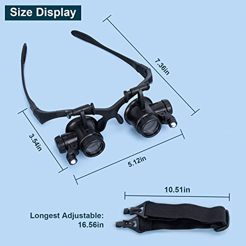 LXIANGN LED Head Mount Magnifier 10X 15X 20X 25X Hands-Free Magnifying Glass Headband Magnifier Visor with Light for Close Work,Jewelry,Craft,Watch,Hobby and Reading