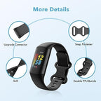 2 Pack Waterproof Bands Compatible with Fitbit Charge 5 / Fitbit Charge 6 for Women Men, Classic Soft Sports Replacement Wristbands for Women Men (Large 7.1''-9.1'', black/grey)