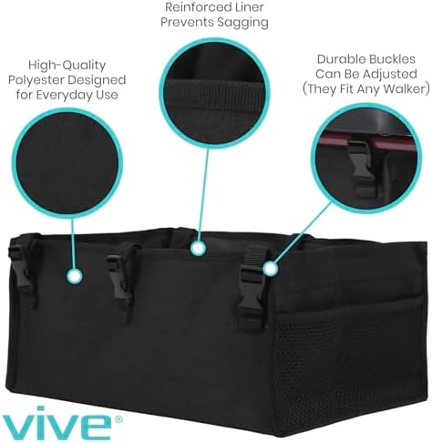 Vive Rollator Accessories Bag - Under Seat Rollator Walker Basket for Seniors - Extra Large - Underseat Pouch Tote for Rolling Walkers - with Reinforced Liner to Prevent Sagging