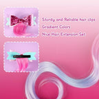 12 Pieces Hair Clips for Girls, Bow Curly Pink Gradient Hair Extensions for Kids, Little Girl Hair Clips Accessories for Ponytails Princess Dress Up