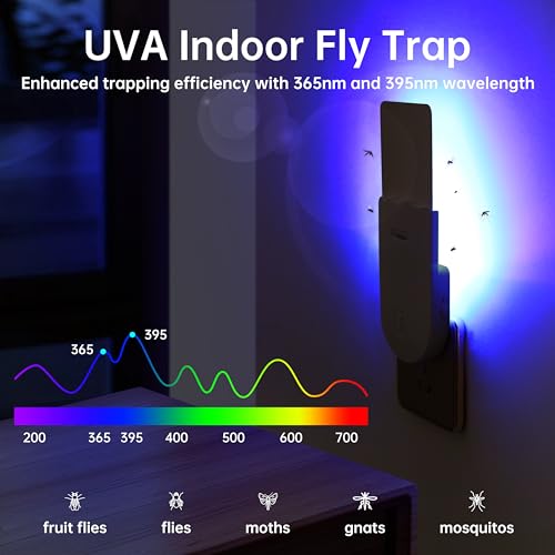 Pesteaze Indoor Plug-in Mosquito Killer, Flying Insect Trap for Flies, Fruit Flies, Moths & Gnats, with Adjustable Brightness UV Attractant Catcher & Night Light, 1 Device + 10 Glue Card Refills