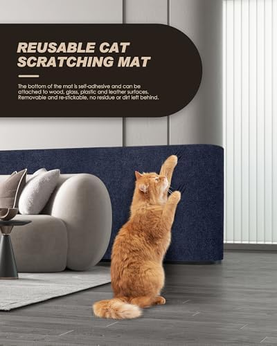 78.7"x15.8" Cat Scratch Mat,Trimmable Self-Adhesive Carpet,DIY Climb Cat Scratcher for Cat Couch Furniture or Wall Protector,Covering Cat Tower,and Replacement Pads (Dark Blue)