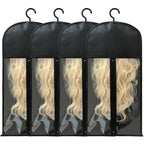 Jonley 4Pcs Wig Storage Wig Bags Storage with Hanger, Wig Storage Bag with Hair Extensions Wigs and Accessories, Breathable and Easy to Carry Home Hair Salon Travel Available (Black 23.5in)