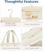 BAGSMART Travel Toiletry Bag with Jewelry Organizer, Hanging Travel Bag for Toiletries, Puffy Makeup Cosmetic Bag Organizer, Carry-on Travel Accessories Essentials, Beige-L