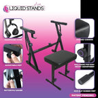 Liquid Stands Piano Keyboard Stand and Bench Set - Portable Heavy Duty Digital Piano Stand for 54-88 Key Electric Pianos & Adjustable Bench, Chair, Stool, Seat - Sturdy Keyboard Music Accessories