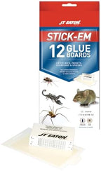 JT Eaton Stick-Em 198-12 Mouse & Insect Glue Trap, 12 Glue Traps, White