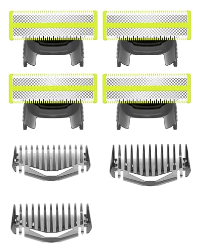 4-Pack replacement blades with 3 Guide Combs,Compatible with Norelco One blades Suitable spare blades QP14xx、QP25xx、QP26xx、QP27xx、QP28xx