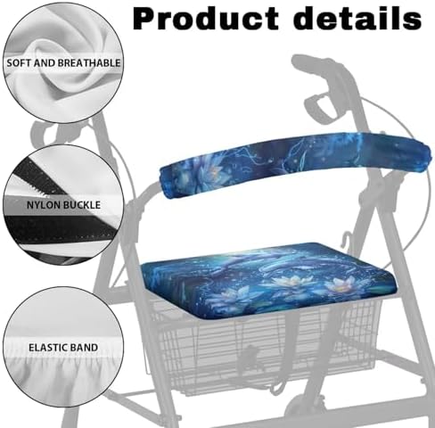 Dolphin Flower Rollator Walker Accessories Cute Walker Seat Covers for Ladies Pattern Rollator Walker Seat and Backrest Covers Universal Walkers for Seniors with Seat Covers Gifts