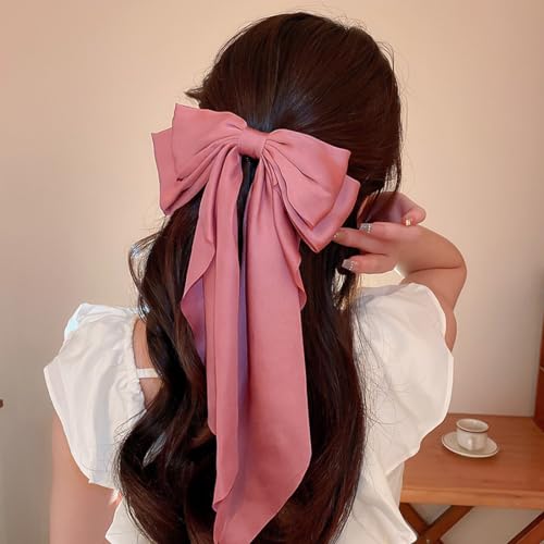 Hair Bows 2 PCS, Hair Bows for Women, Hair Ribbons, Oversized Long-tail Cute Aesthetic Hair Accessories, Large Hair Barrettes for Women, Big Bows for Girls (Watermelon Red, Deep Pink)