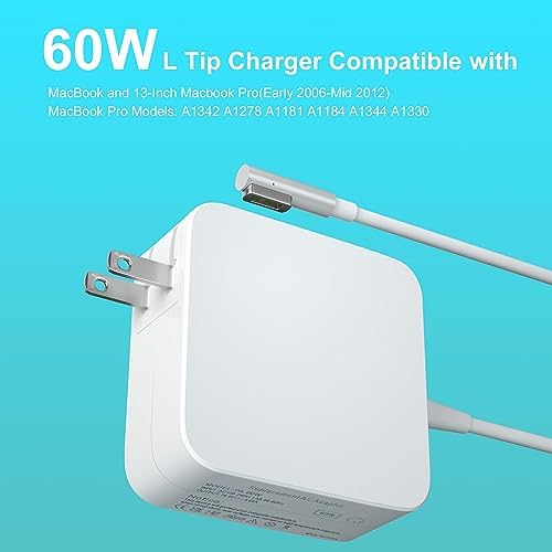 Mac Book Pro Charger, Replacement for 13-inch MacBook Pro Display (Before Mid 2012), 60W AC Adapter L-Tip Connector for MacBook air Charger (Before 2011)