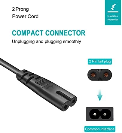 TV Power Cord AC Cable for Samsung 24" 32" 40" 43" 48" 49" 50" 55" 60" 65" 75" 80" 85" Inch LCD HD Smart 4K Curved TV UN55RU8000FXZA UN65RU7100FXZA UN43NU6900FXZA, 2 Prong Replacement Cable 6 Feet