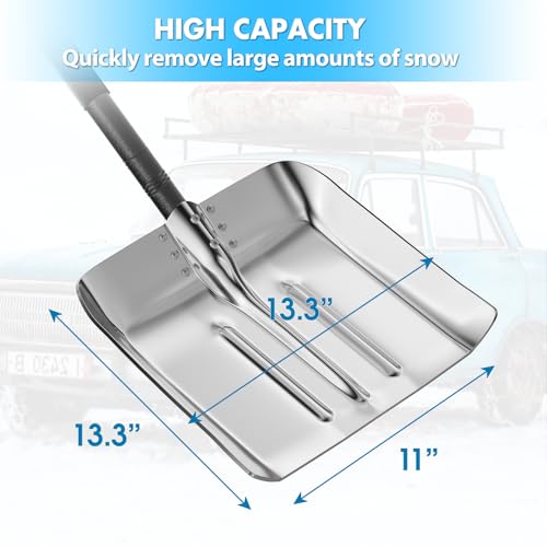 CALCHELE Snow Shovel for Car Driveway Snow Removal 47Inch Heavy Duty Portable Metal Car Snow Shovels for Garden, Camping, Car