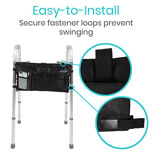 Vive Walker Bag - Accessories Wheelchair Basket Pouch (Water Resistant) - Seniors Caddy Accessory Attachment for Folding, Rolling Walkers - Carry Storage Carrier Tote - Lightweight, Universal Size