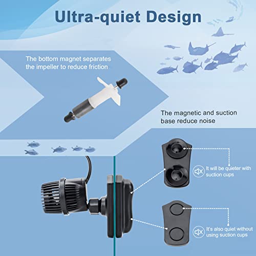 hygger 2100 GPH Aquarium Wave Maker Pump with Strong Magnetic Suction Base, Ultra-quiet 360 Degree Rotating Submersible Power Head, for 75-130 Gal Freshwater Saltwater Tank
