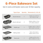 Amazon Basics 6 Piece Nonstick, Carbon Steel Oven Safe Bakeware Set with Cake, Muffin, Cookie, and Loaf Pans, 6 Piece, 16.25 x 11.75 x 6.25 inches