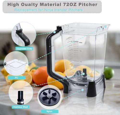 Replacement for Ninja Blender Pitcher 72OZ XL Blender Cups, Replacement for Ninja Blender Pitcher BL610 BL610BRN BL710WM BL710WMC CO650B CT610 C0610B CT610C CT611C 72oz Crushing Pitchers
