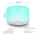URPOWER 500ml Essential Oil Diffuser, Aromatherapy Diffusers for Essential Oils with Adjustable Mist Mode/4 Timer Settings Large Room Cool Mist Humidifier Air Diffuser for Home Office Study Yoga Spa