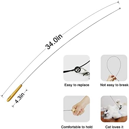 Interactive Bird and Insect Simulation Cat Toy Set with 4 Feather Refills, 29'' Flexible Steel Wire, Sturdy Wood Handle & Bell,Cat Wand Toys for Indoor Cat and Kitten.